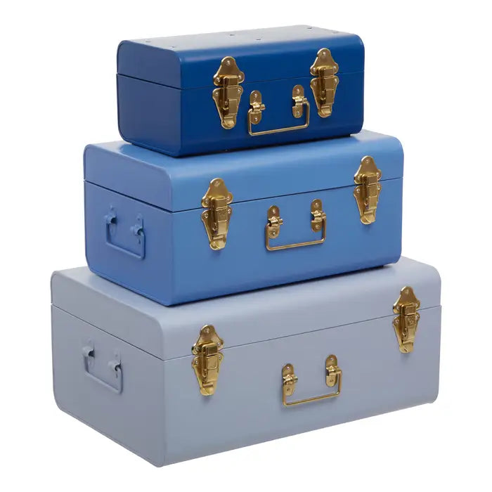 Vintage Storage Trunks (Blue - Set of 3)