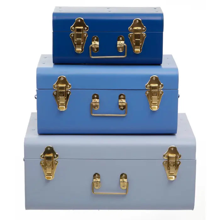 Vintage Storage Trunks (Blue - Set of 3)