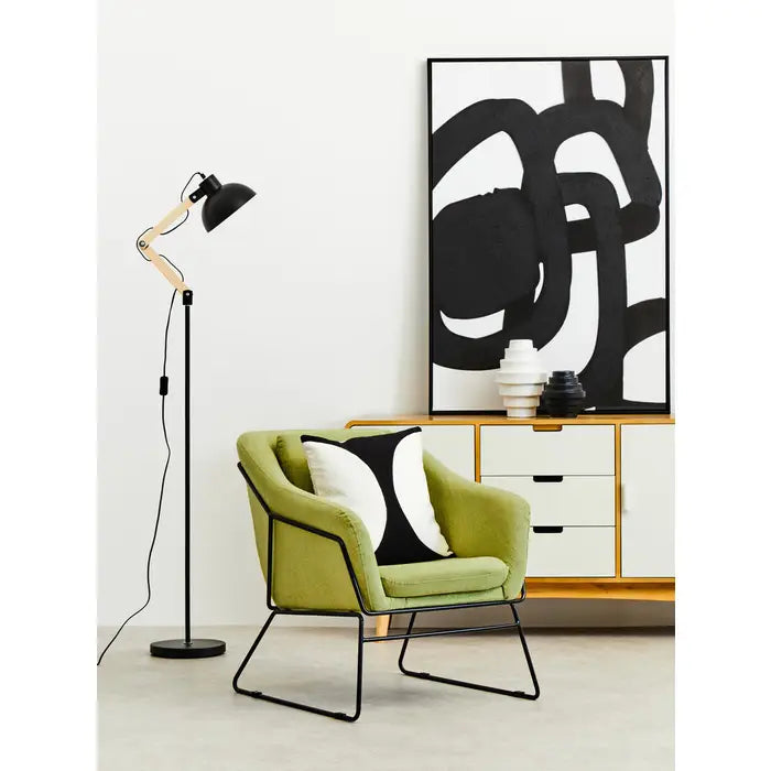 Helsinki Black Wood and Metal Floor Lamp