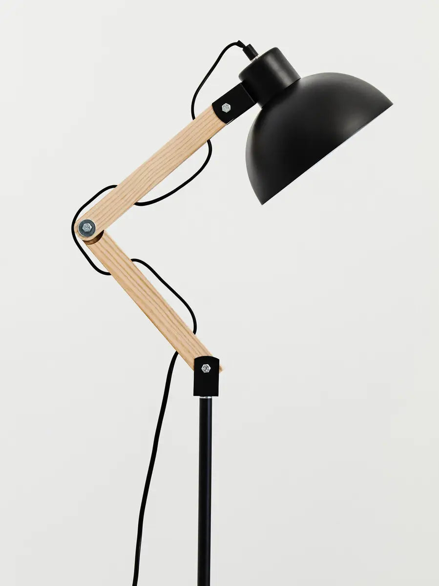 Helsinki Black Wood and Metal Floor Lamp