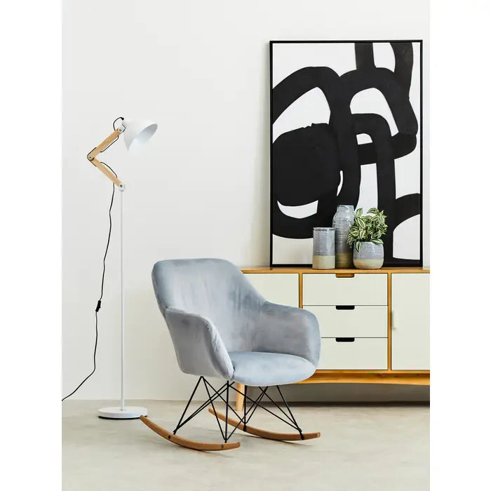 Helsinki White Wood and Metal Floor Lamp