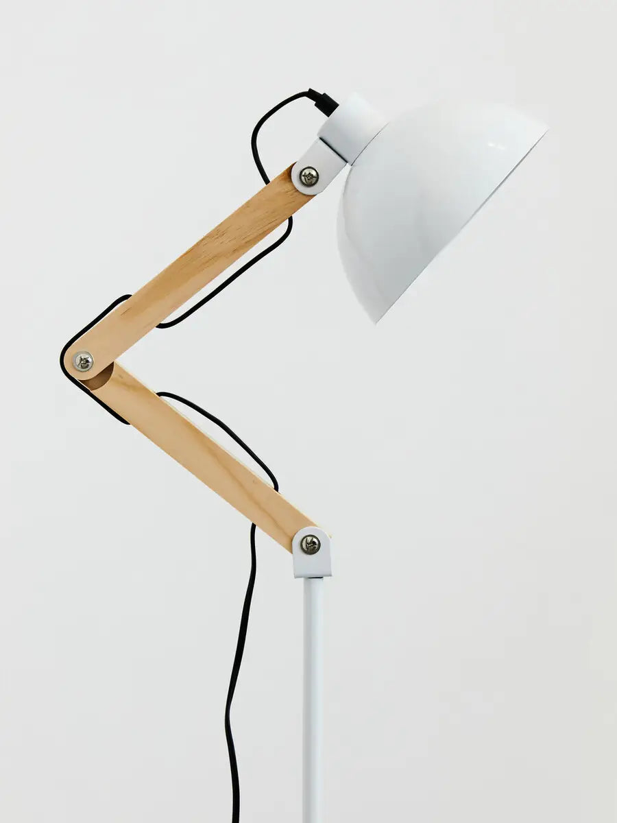 Helsinki White Wood and Metal Floor Lamp