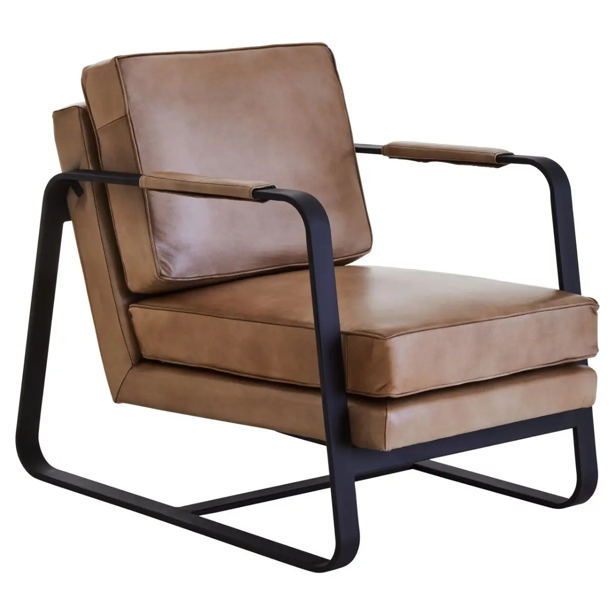 Texas Grey Leather Armchair With Black Iron Frame