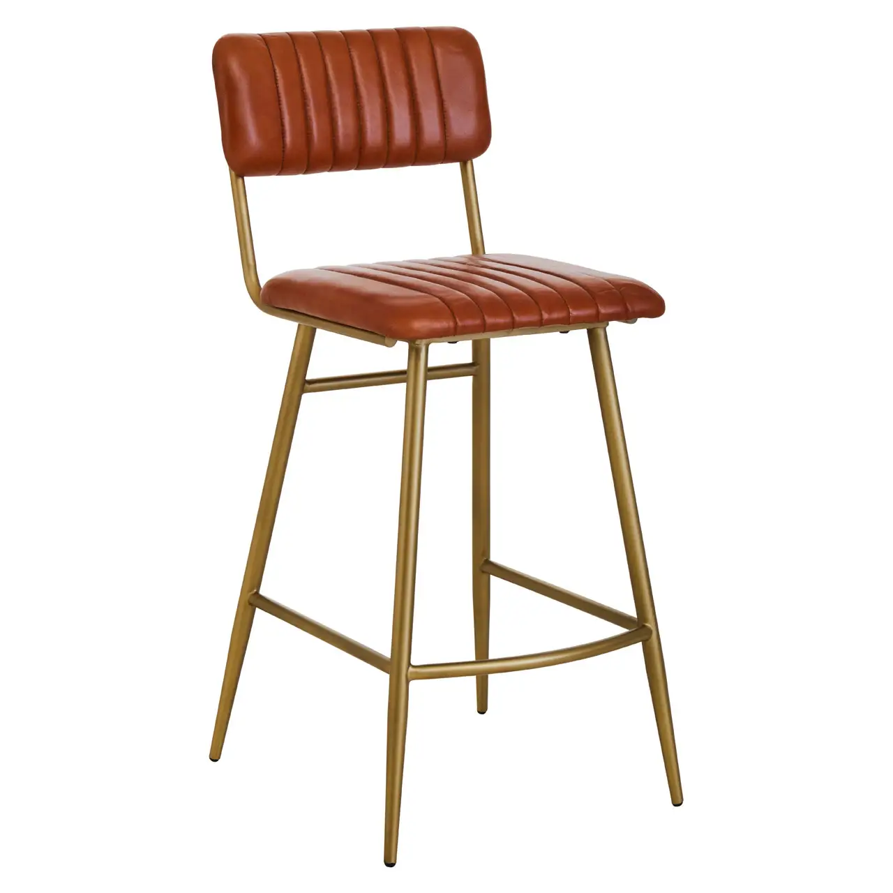 Texas Tan Leather Bar Chair With Gold Finish Frame