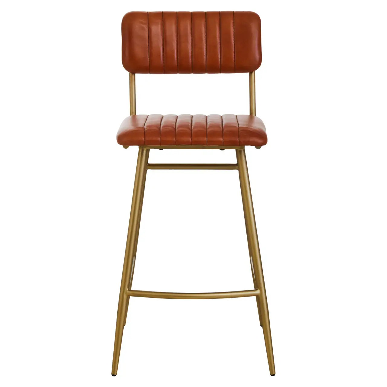 Texas Tan Leather Bar Chair With Gold Finish Frame