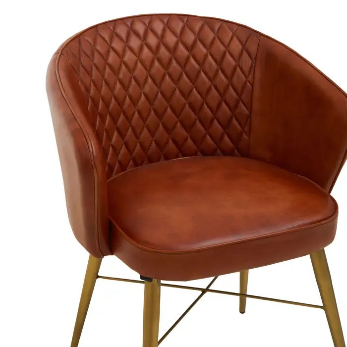 Texas Brown Leather Chair With Gold Finish Legs